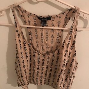 Tan cropped tank top with tribal print